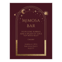 Celestial Red Gold Mimosa Bar Sun Moon Stars 
