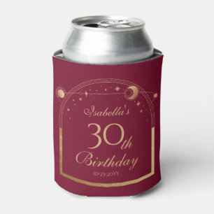 Celestial Red Gold Sun Moon Stars 30th Birthday Can Cooler