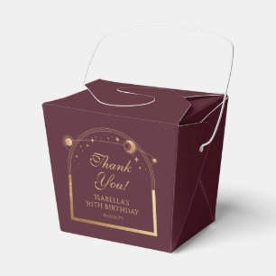 Celestial Red Gold Sun Moon Stars 30th Birthday Favour Box