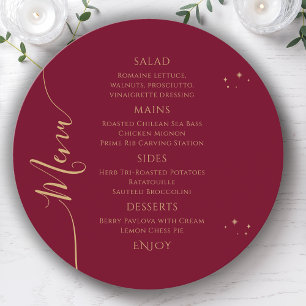 Celestial Red Gold Sun Moon Stars 30th Birthday Menu