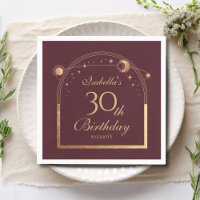 Celestial Red Gold Sun Moon Stars 30th Birthday