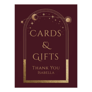 Celestial Red Gold Sun Moon Stars Cards & Gifts Poster