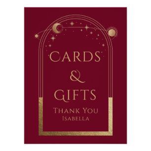 Celestial Red Gold Sun Moon Stars Cards & Gifts Poster