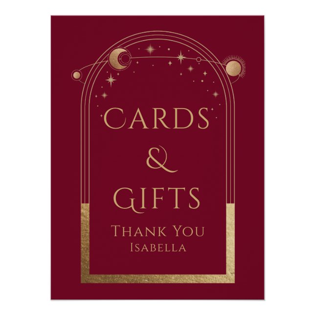 Celestial Red Gold Sun Moon Stars Cards & Gifts Poster (Front)