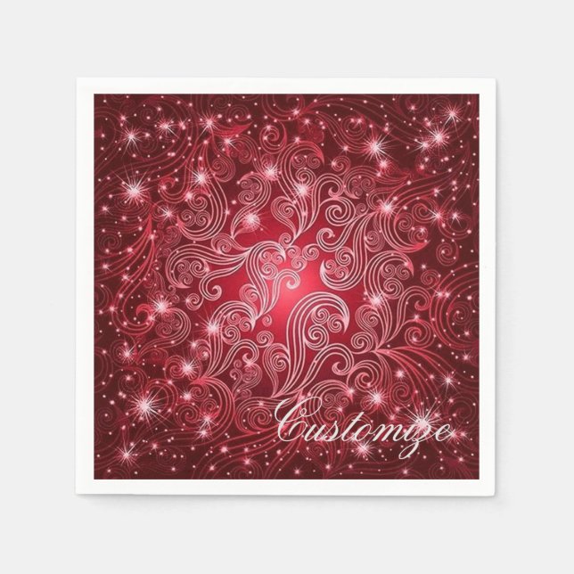 Celestial Red Swirls & Stars Napkins (Front)