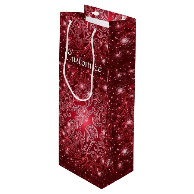 Celestial Red Swirls & Stars Wine Gift Bag (Front Angled)