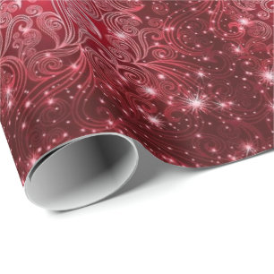 Celestial Red Swirls & Stars Wrapping Paper