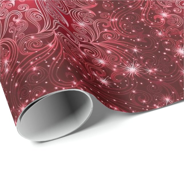 Celestial Red Swirls & Stars Wrapping Paper (Roll Corner)