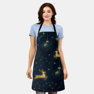 Celestial Reindeer and Golden Star Ornaments Apron