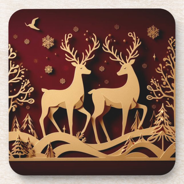 Celestial Reindeer Waltz – Golden Forest Coaster (Front)