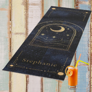 Celestial Rising Moon Monogram Gold Glitter Navy Yoga Mat