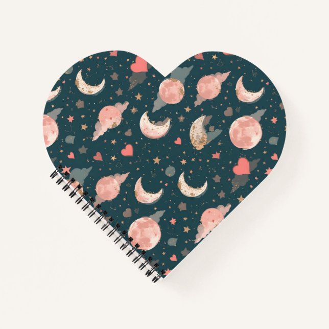 Celestial Romance Dreamy Moon & Stars Valentine Se Notebook (Front)