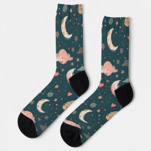 Celestial Romance Dreamy Moon & Stars Valentine Se Socks