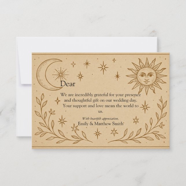 Celestial Romance  Sun and Moon Design Thank You Card (Front)