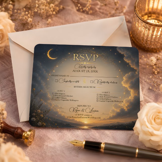 Celestial Romance Wedding RSVP Card (Celestial Romance Wedding RSVP Card)