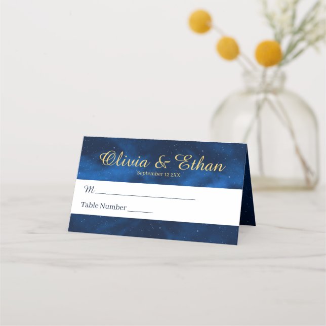 Celestial Romantic Blue Universe Place Card (Front)