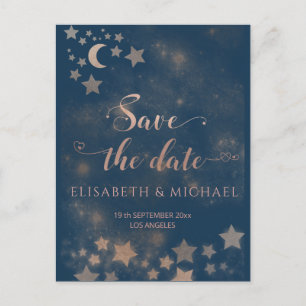 Celestial romantic moon and stars calligraphy announcement postcard