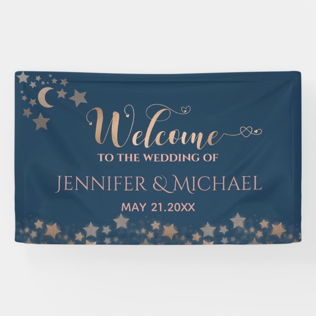 Celestial romantic moon and stars calligraphy banner (Horizontal)