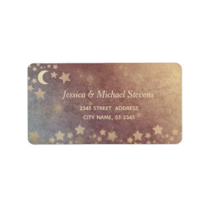 Celestial romantic moon and stars gold foil label