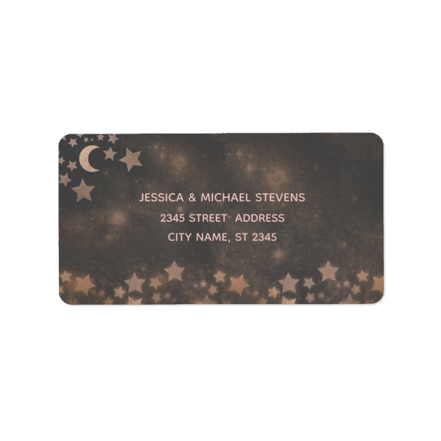 Celestial romantic moon and stars rose gold foil l label (Front)