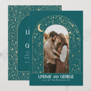 Celestial Romantic Night Stars Wedding Photo Invitation