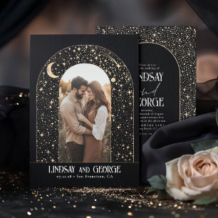 Celestial Romantic Night Stars Wedding Photo Invitation