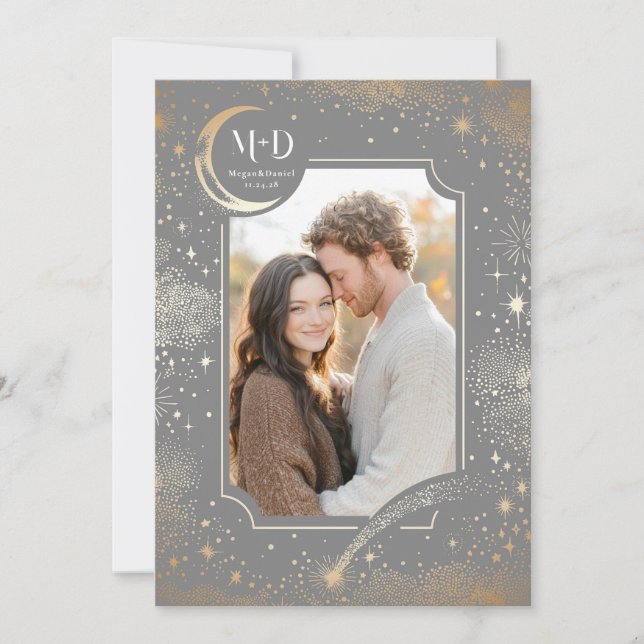 Celestial Romantic Starry Night Wedding Photo Invitation (Front)