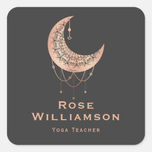 Celestial Rose Gold Crescent Moon Business Square Sticker