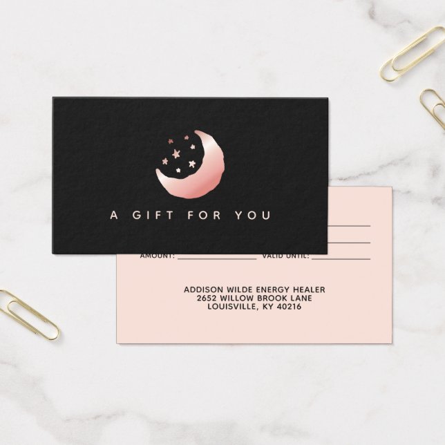 Celestial Rose Gold Crescent Moon Stars Gift Card (Office)