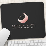 Celestial Rose Gold Crescent Moon Stars Logo Mouse Mat<br><div class="desc">Celestial Rose Gold Crescent Moon Stars Logo Mouse Pad. This elegant modern trendy business design features a moon and stars on a solid black background.</div>