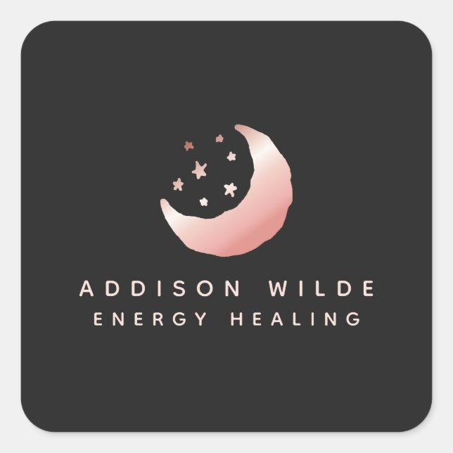 Celestial Rose Gold Crescent Moon Stars Logo Square Sticker (Front)