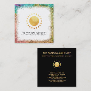 *~* Celestial Sacred Geometry Chakra Gold Glitter Square Business Card