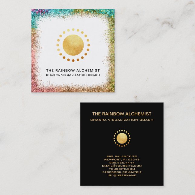 *~*  Celestial Sacred Geometry Chakra Gold Glitter Square Business Card (Front/Back)