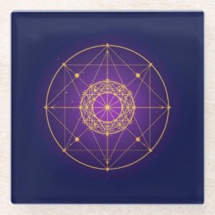 Celestial Sacred Mandala – Mystic Geometry Glass Coaster