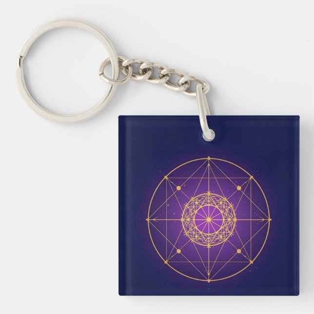 Celestial Sacred Mandala – Mystic Geometry Key Ring (Front)