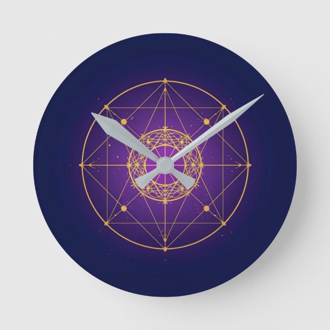 Celestial Sacred Mandala – Mystic Geometry Round Clock (Front)