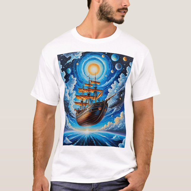 Celestial Sailing Ship Fantasy Art Cosmic tshirt  (Front)