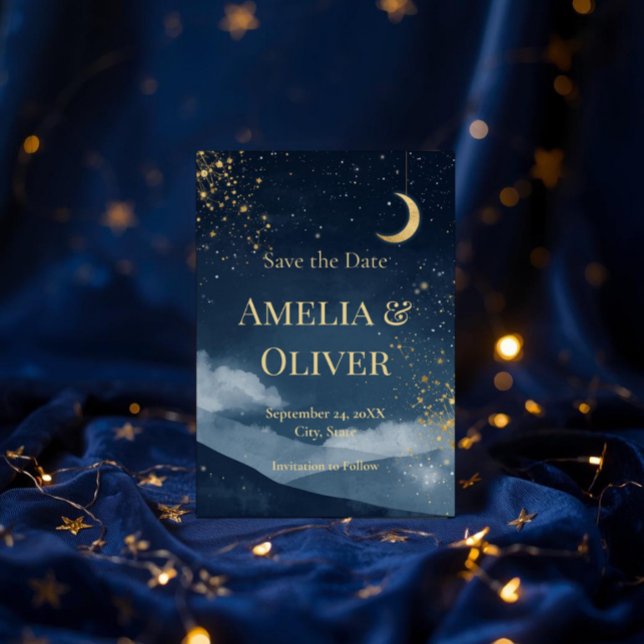 Celestial Save the Date | Navy & Gold Starry Night Invitation (Creator Uploaded)