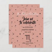 celestial Scorpio old rose stars birthday invite 