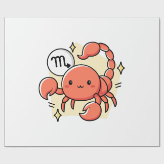 Celestial Scorpio Zodiac Chibi Line Art Gift Wrapping Paper