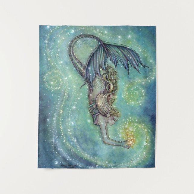 Celestial Sea Mermaid and Stars Molly Harrison Tapestry (Front)