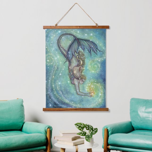 Celestial Sea Mermaid Wood Topped Wall Tapestry (Living Room)
