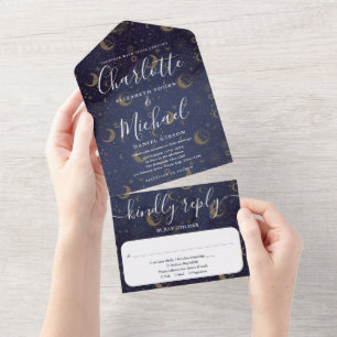 Celestial Signature Script Wedding All In One Invitation