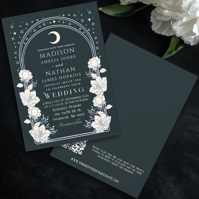 Celestial Silver Arch Art Nouveau QR Code Wedding Invitation (Creator Uploaded)