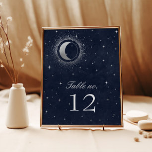 Celestial Silver Crescent Moon Table Number