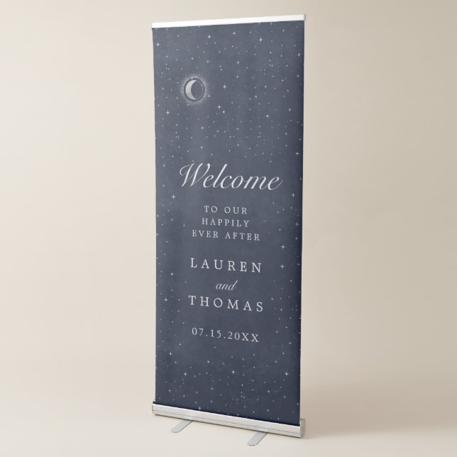 Celestial Silver Crescent Moon Welcome Wedding Retractable Banner (3/4)