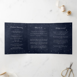 Celestial Silver Moon Folded Wedding Program Tri-Fold Invitation