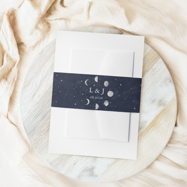 Celestial Silver Moon Phases Wedding Belly Band Invitation Belly Band (Creator Uploaded)