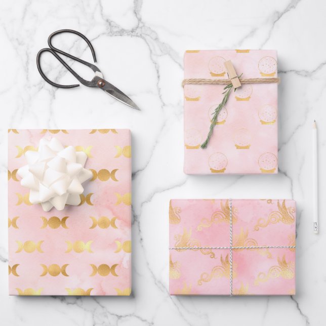 Celestial SkiesPink and Gold Wrapping Paper  (Front)