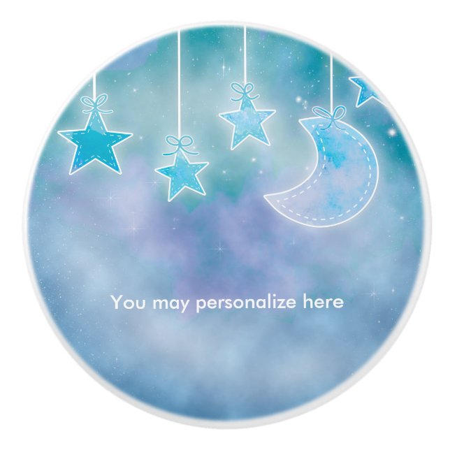Celestial Sky Galaxy Moon & Stars Nursery Room Ceramic Knob (Front)